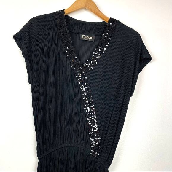 Vintage Black Maxi Dress Sequins Drop Waist - Picture 10 of 10